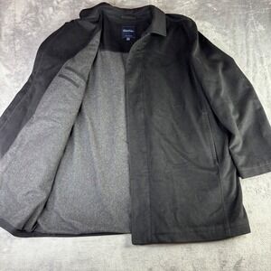 Brooks Brothers Car Coat Mens XL Black 100% Wool Zip Button Front Solid Classic